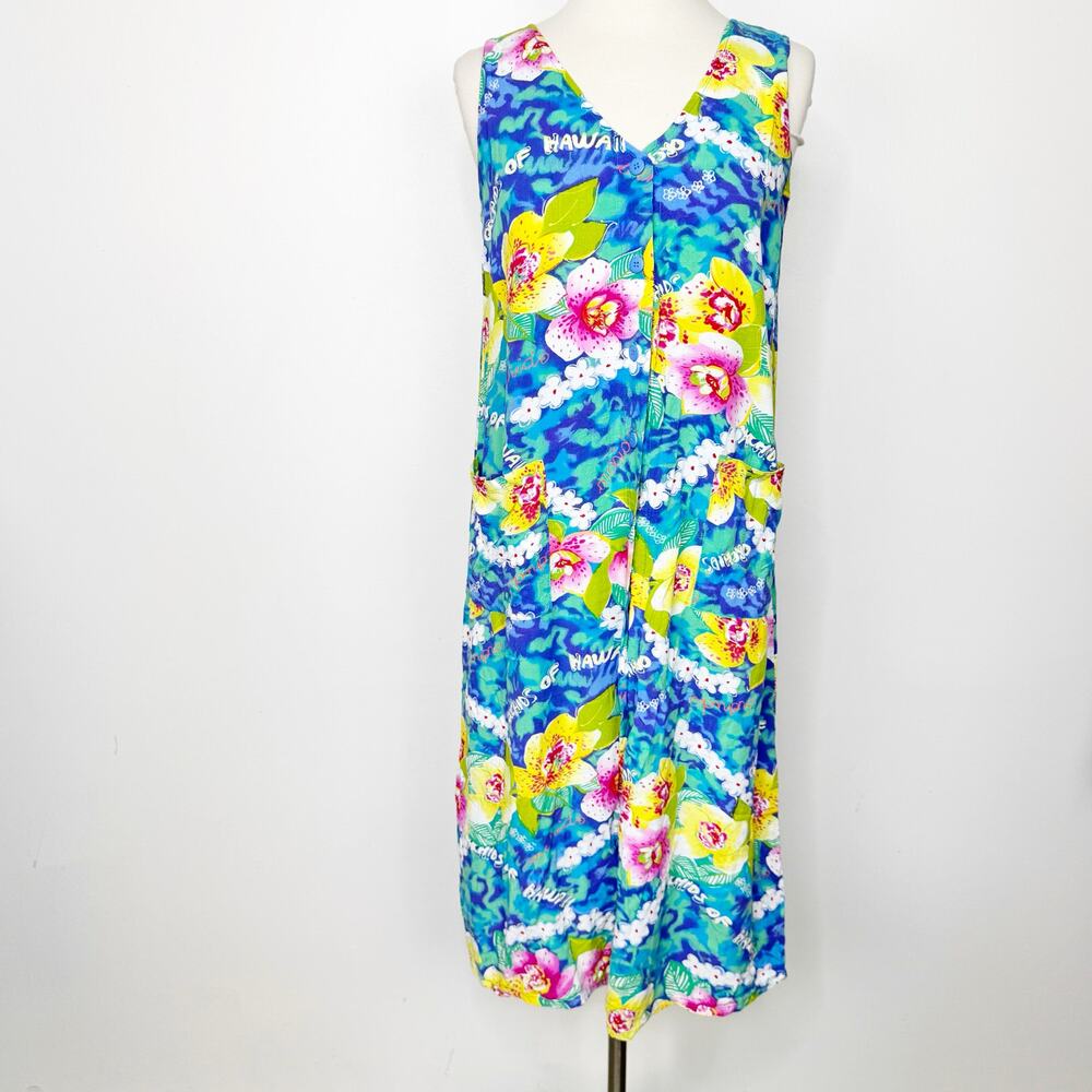 Vintage Jams World Women's Orchids of Hawaii Sleeveless Button Front Dress S